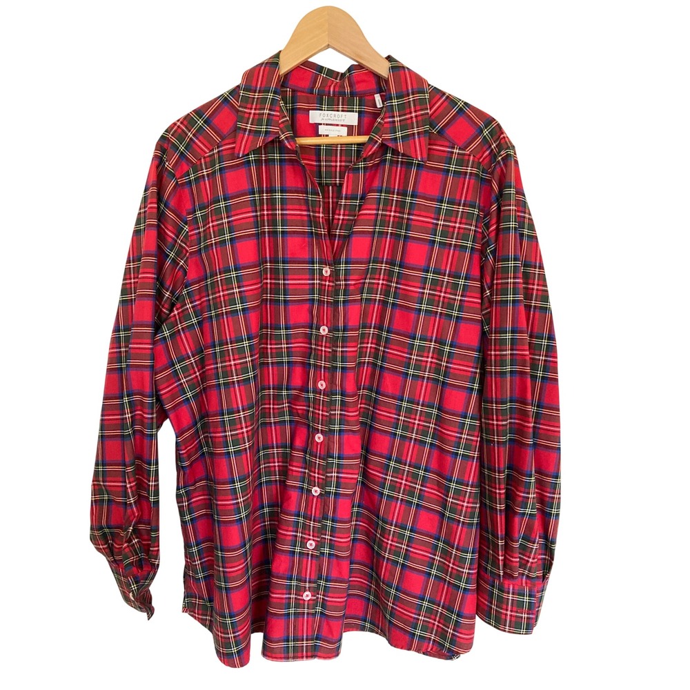 Foxcroft for Appleseed's Red Plaid Button Down Shirt 22W Wrinkle Free Shaped